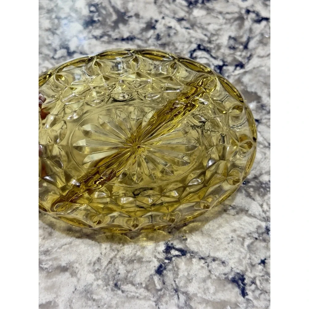 Vintage Clear Oval Amber Glass Divided Dish Candy 7x5